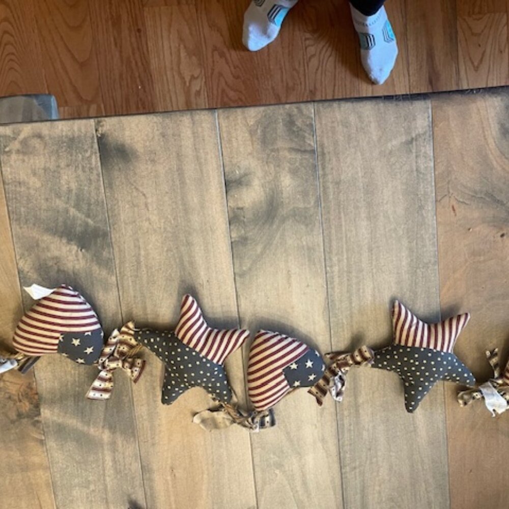Patriotic American Flag with Star and Hearts Wall / Home Décor 34" long